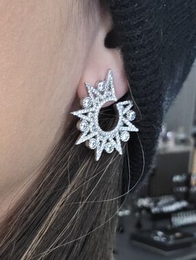 Sparkling Silver Sunburst Hoop Earrings - Women Jewelry